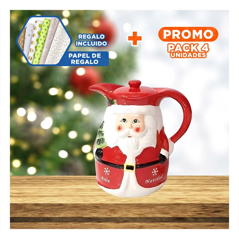 PACK4 ENVASE DE CERAMICA SANTA CLAUS PARA COCINA Y DECORACION NAVIDENA Y+PAPEL REGALO - 1