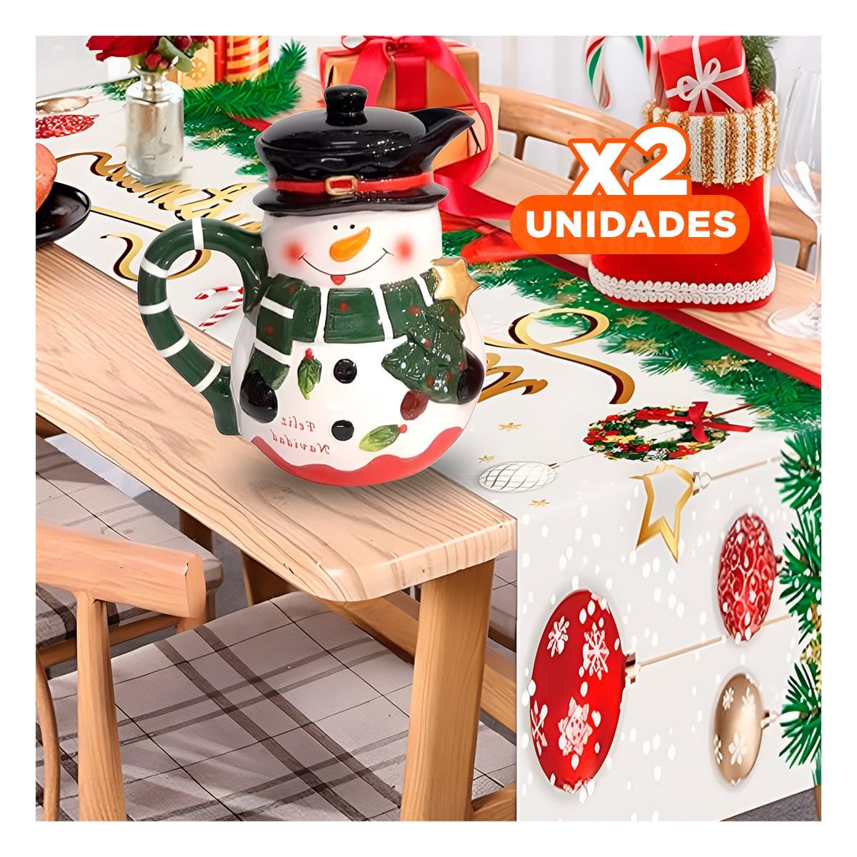 PACK2 ELEMENTO DE DECORACION NAVIDENA CON IMAGEN MUNECO DE NIEVE 2 LITROS - 1