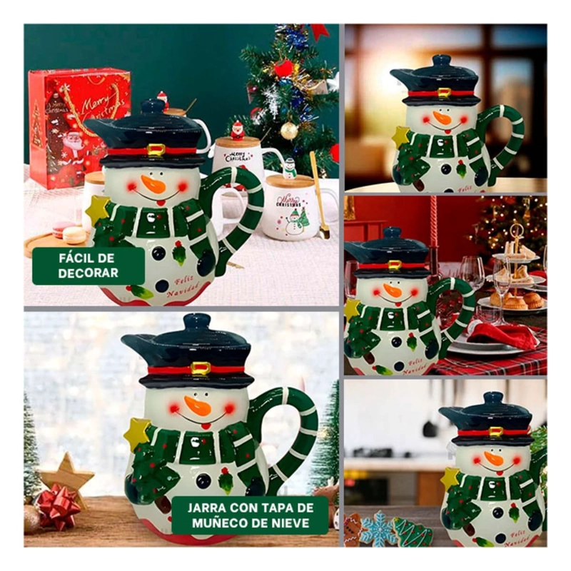 PACK2 RECIPIENTE MUÑECO DE NIEVE VERDE 3LT PARA CHOCOLATE O PONCHE Y+PAPEL REGALO - 2
