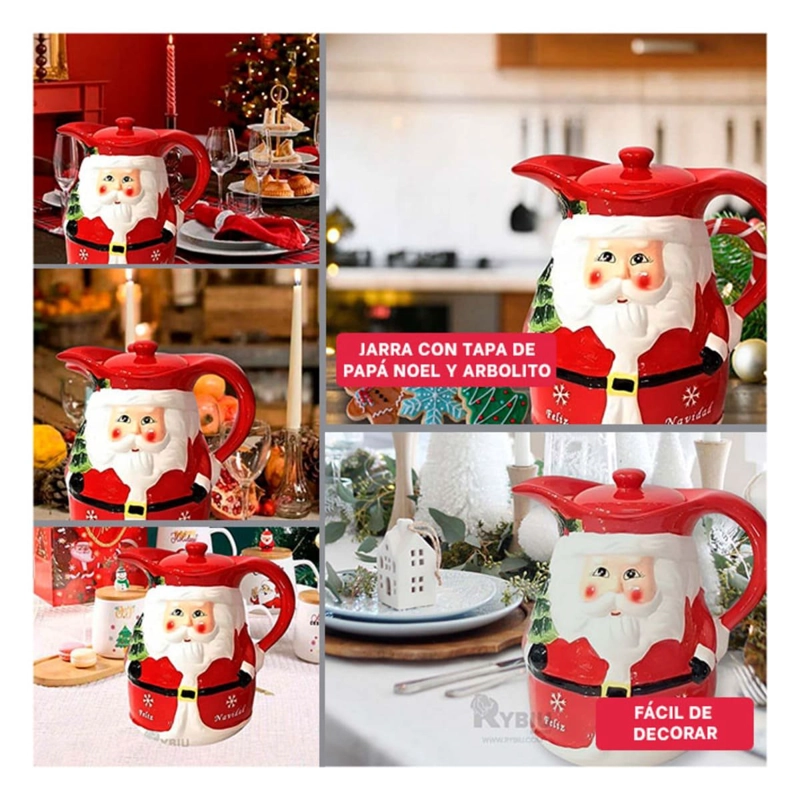 PACK4 DISPENSADOR CERÁMICO PAPA NOEL CON ARBOLITO 3LT PARA SERVIR BEBIDAS Y+PAPEL REGALO - 2