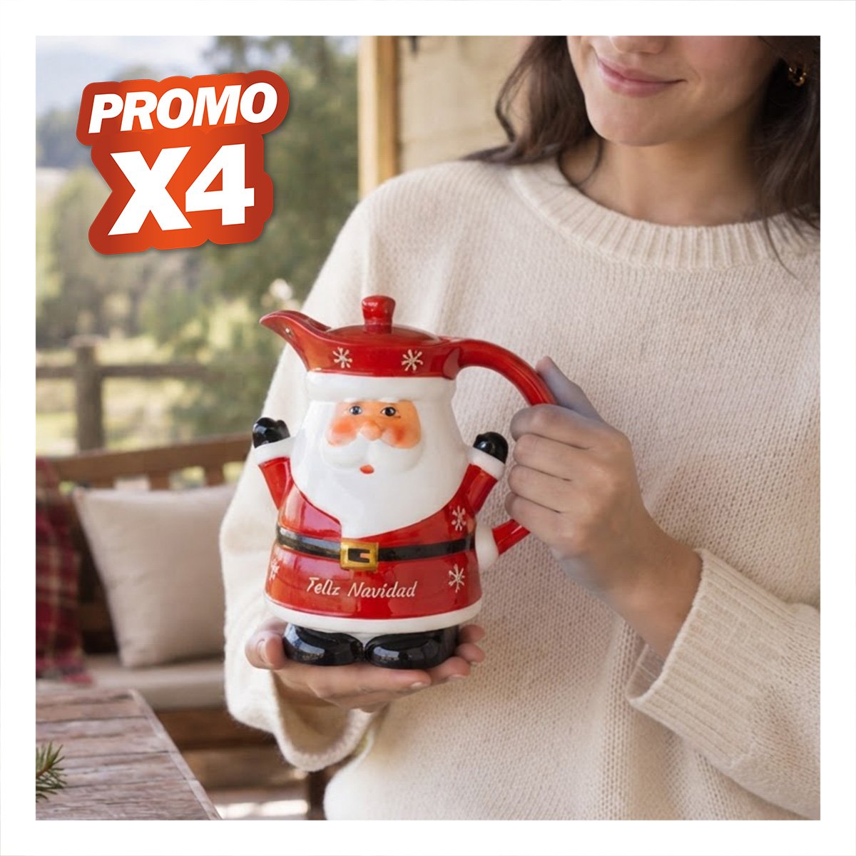 PACK4 RECIPIENTE CON TAPA DE PAPA NOEL ROJO ALZANDO LAS MANOS 3LT 22X18CM YREGALO STICKER - 1