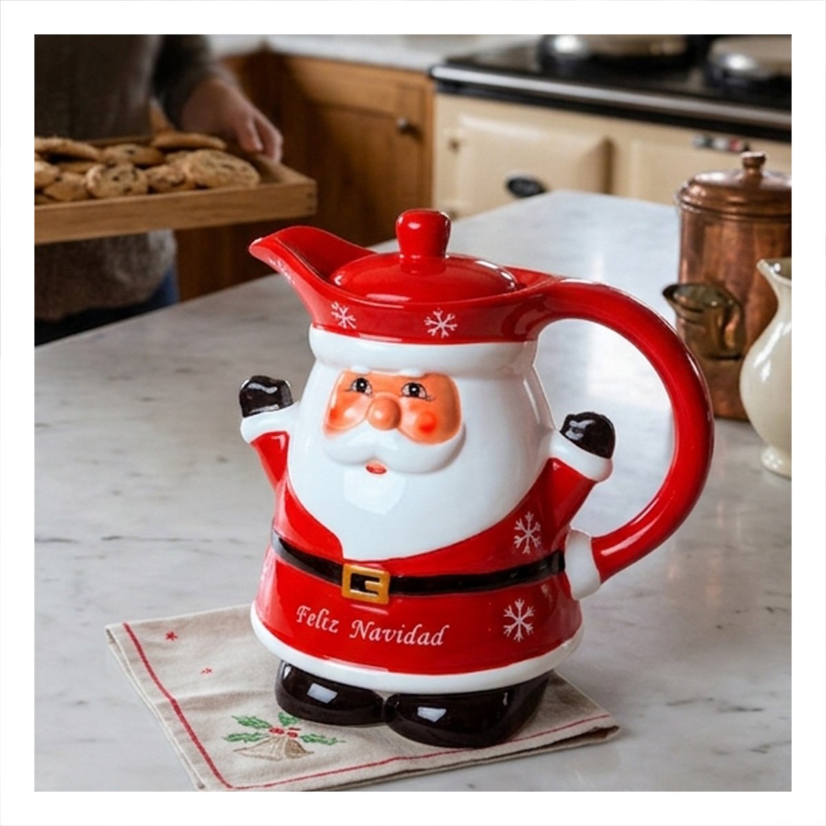 PACK4 RECIPIENTE CON TAPA DE PAPA NOEL ROJO ALZANDO LAS MANOS 3LT 22X18CM YREGALO STICKER - 2