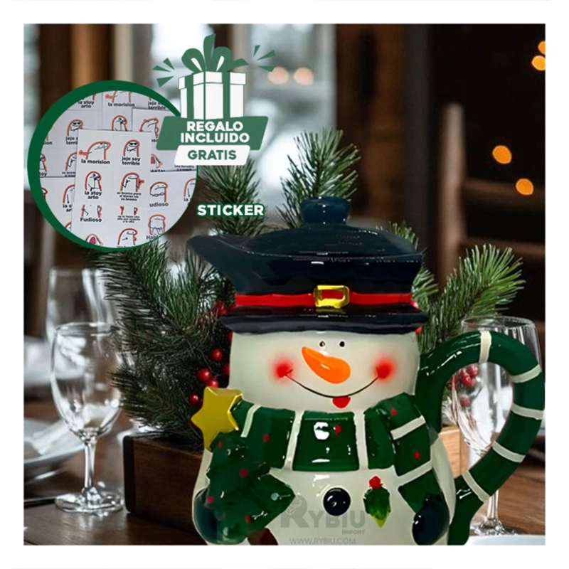PACK2 CONTENEDOR MUÑECO DE NIEVE 3LT PARA DECORAR LA MESA FESTIVA Y+REGALO STICKER - 2