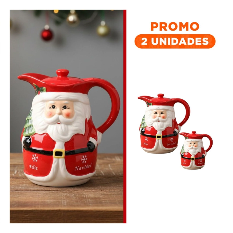 PACK2 JARRA DECORATIVA PAPA NOEL CON ARBOLITO 3LT PARA SERVIR BEBIDAS EN NAVIDAD - 1
