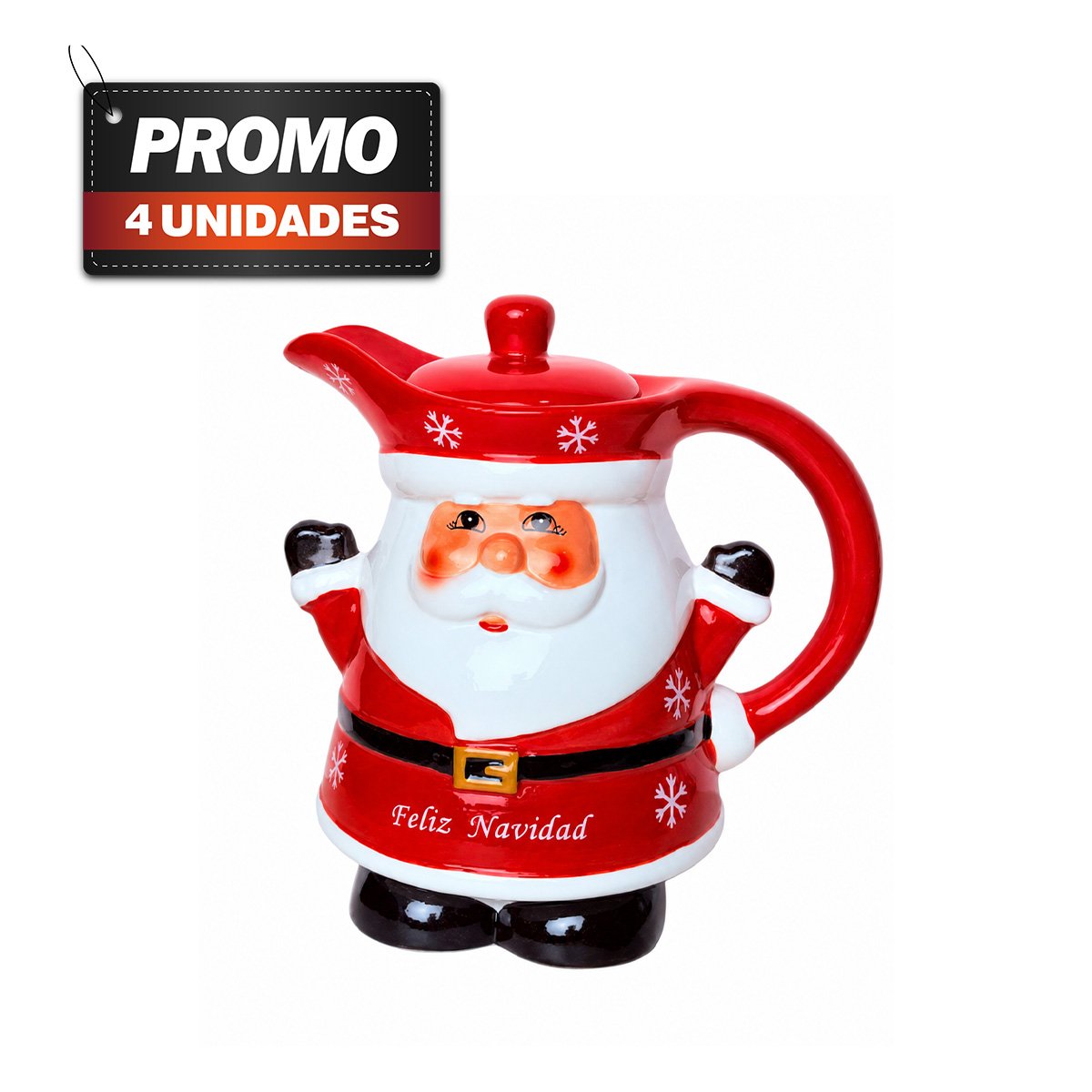 PACK4 JARRA DE HOGAR CON TAPA DE PAPA NOEL ALZANDO LAS MANOS 3LT COPITOS DE NIEVE ROJO 22X18CM - 1