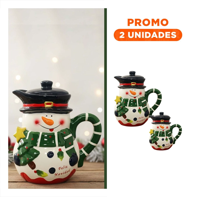 PACK2 JARRA DECORATIVA MUÑECO DE NIEVE CON BUFANDA VERDE 3LT PARA HOGAR Y COCINA NAVIDEÑA - 1