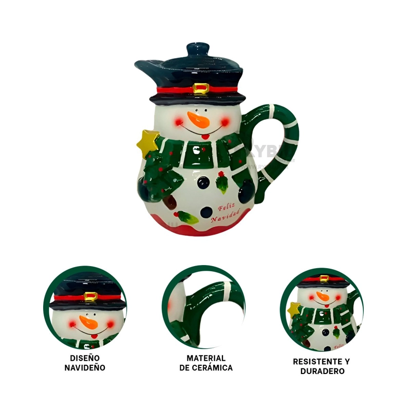 PACK2 JARRA DECORATIVA MUÑECO DE NIEVE CON BUFANDA VERDE 3LT PARA HOGAR Y COCINA NAVIDEÑA - 2