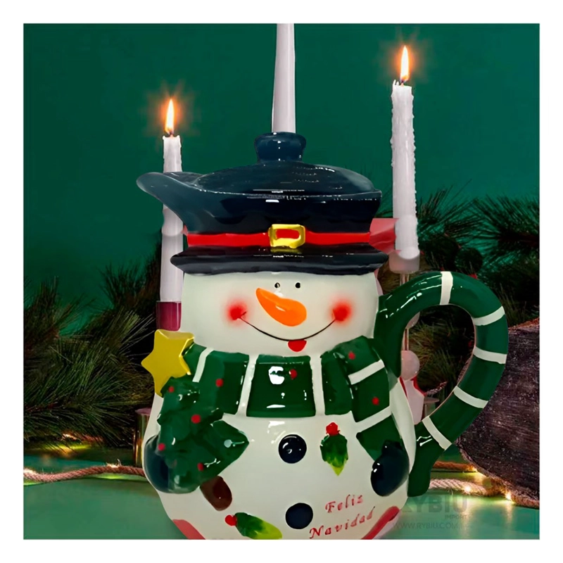 PACK2 JARRA DECORATIVA MUÑECO DE NIEVE CON BUFANDA VERDE 3LT PARA HOGAR Y COCINA NAVIDEÑA - 3