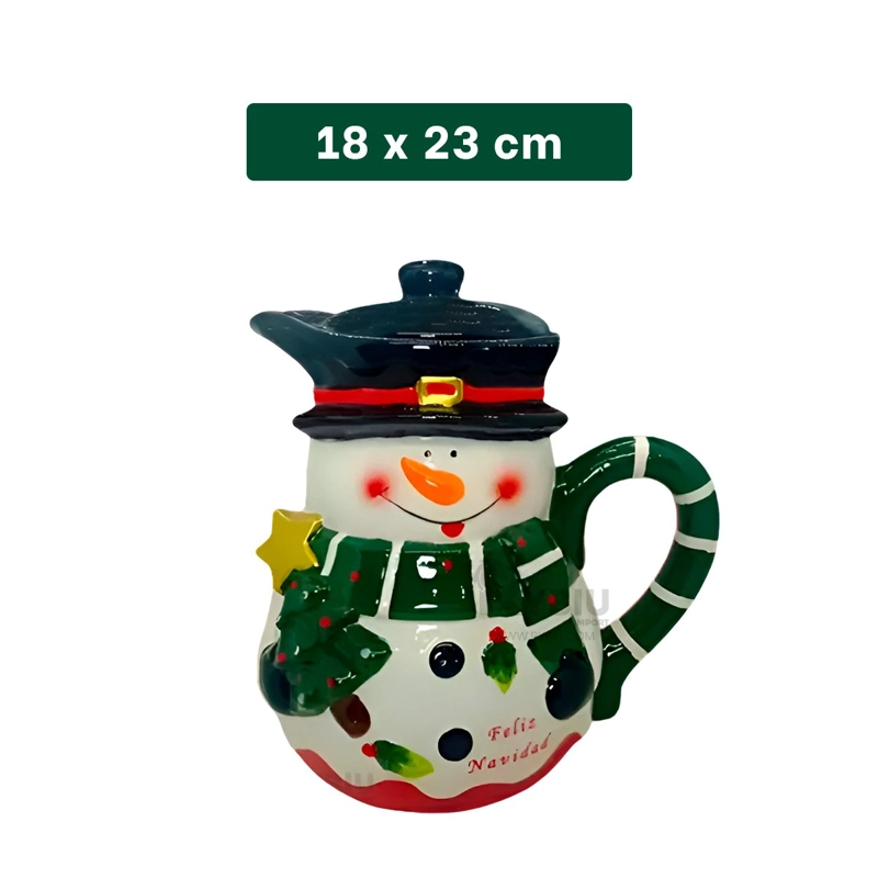 PACK2 JARRA DECORATIVA MUÑECO DE NIEVE CON BUFANDA VERDE 3LT PARA HOGAR Y COCINA NAVIDEÑA - 4