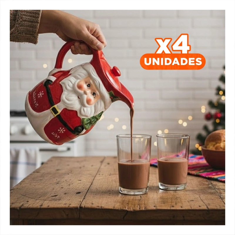 PACK4 JARRA DE CERÁMICA PAPA NOEL CON ARBOLITO 3LT PARA HOGAR Y COCINA Y+REGALO STICKER - 1