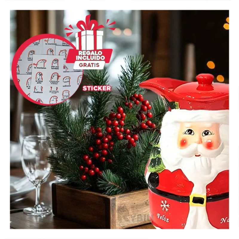 PACK4 JARRA DE CERÁMICA PAPA NOEL CON ARBOLITO 3LT PARA HOGAR Y COCINA Y+REGALO STICKER - 2
