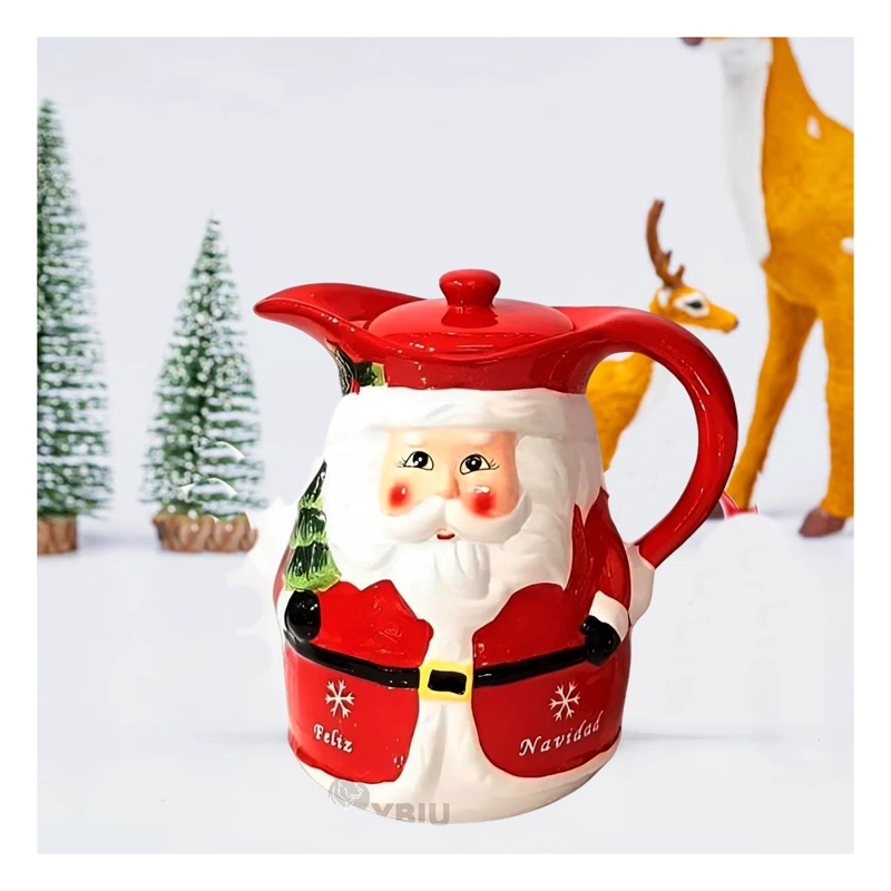 PACK4 JARRA DE CERÁMICA PAPA NOEL CON ARBOLITO 3LT PARA HOGAR Y COCINA Y+REGALO STICKER - 3