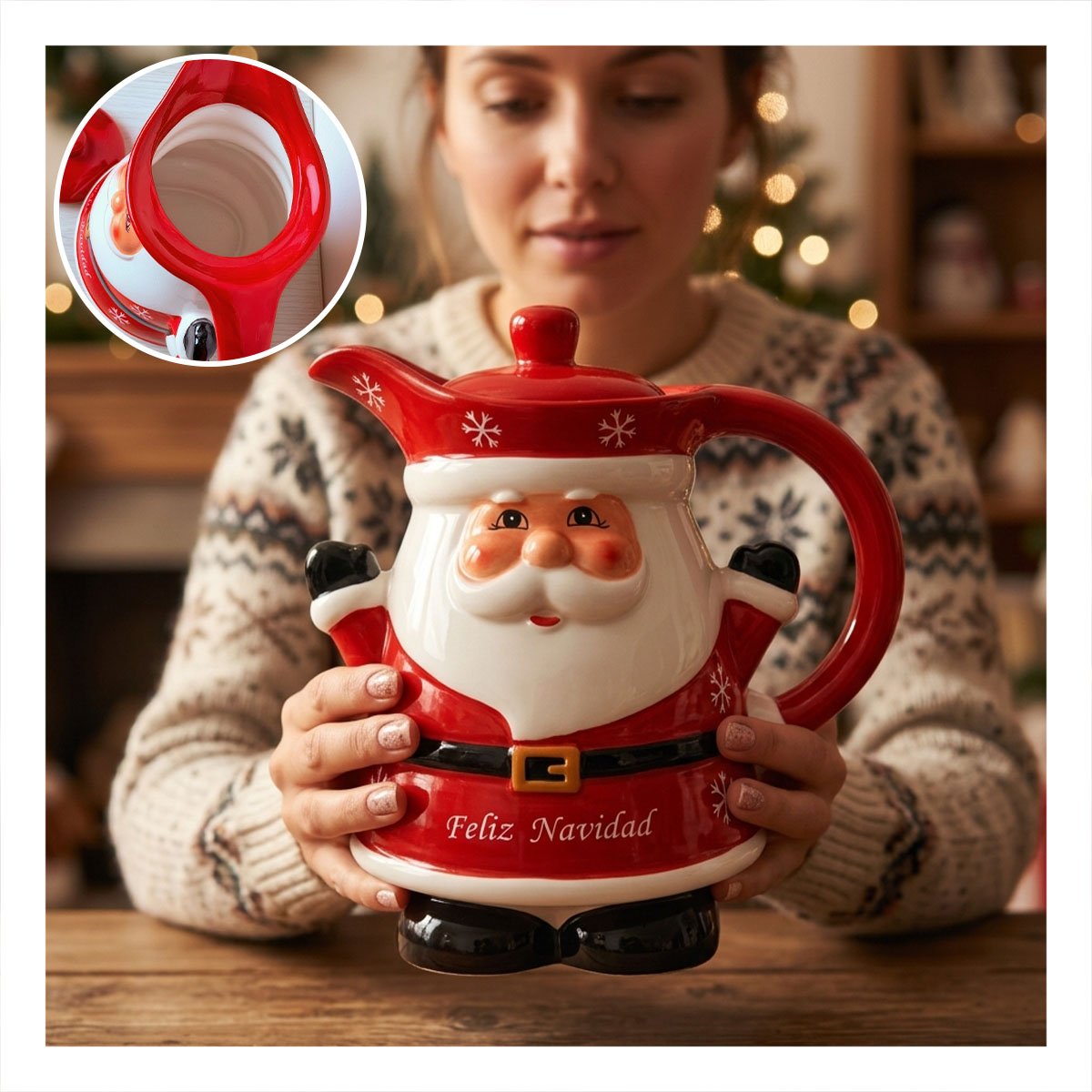 PACK2 RECIPIENTE GRANDE CON TAPA DE PAPA NOEL ALZANDO LAS MANOS 3LT ROJO 22X18CM YPAPEL REGALO - 2