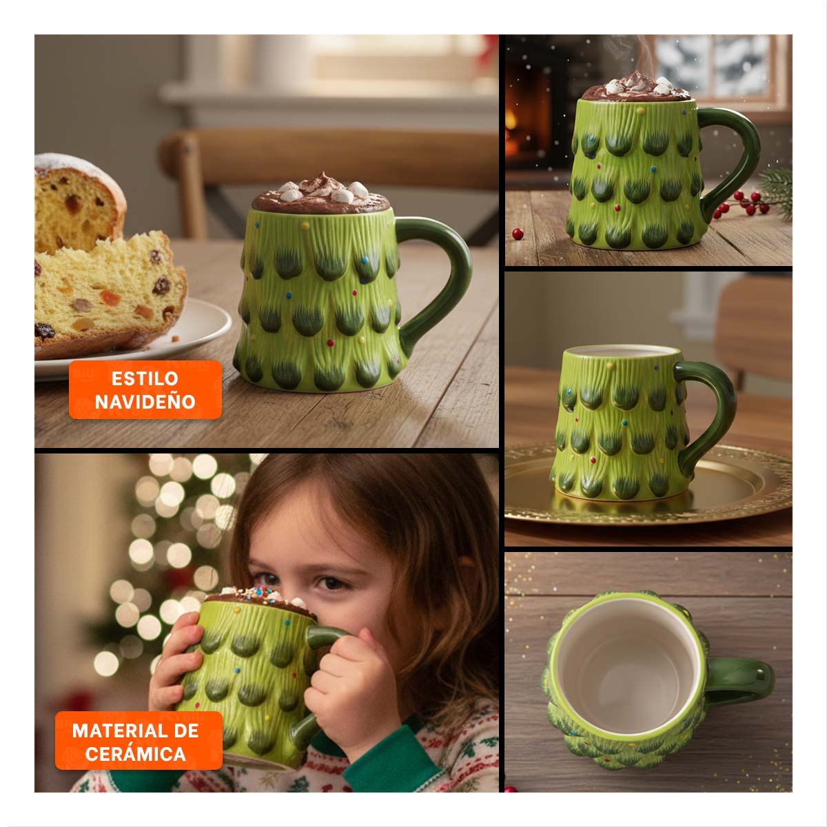 COPA ARBOL PINO CAPACIDAD 400ML COLOR VERDE PARA BEBIDA FESTIVA Y MESA DECORATIVA - 5