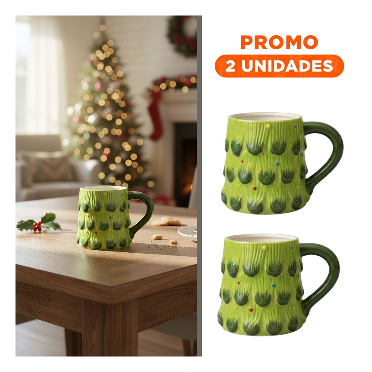 PACK2 RECIPIENTE PINO ARBOL COLOR VERDE CAPACIDAD 400ML NAVIDEÑO PARA BEBIDA HOGAR - 1