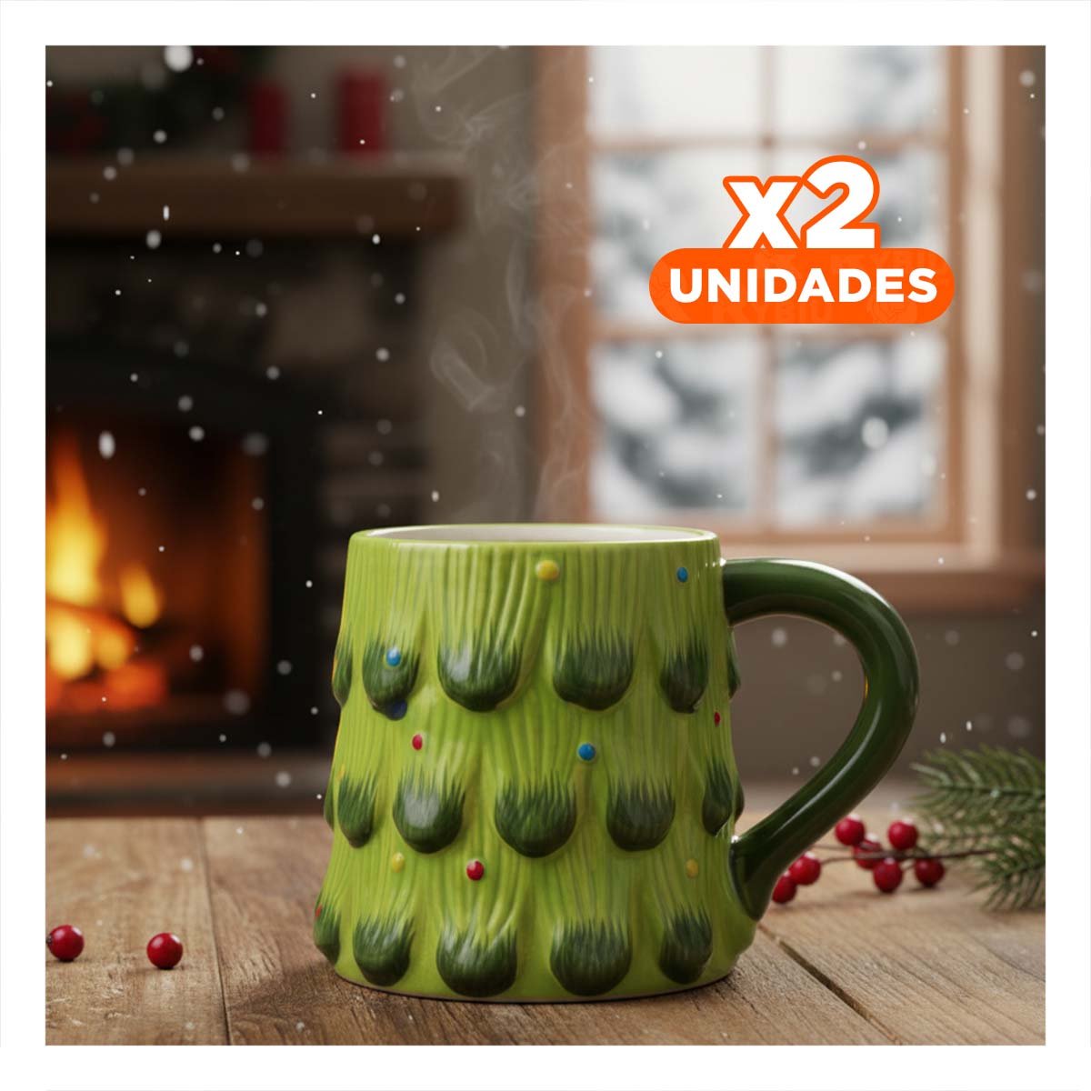 PACK2 VASO COLOR VERDE ARBOL PINO CAPACIDAD 400ML INVIERNO PARA CAFÉ HOGAR YREGALO STICKER - 1