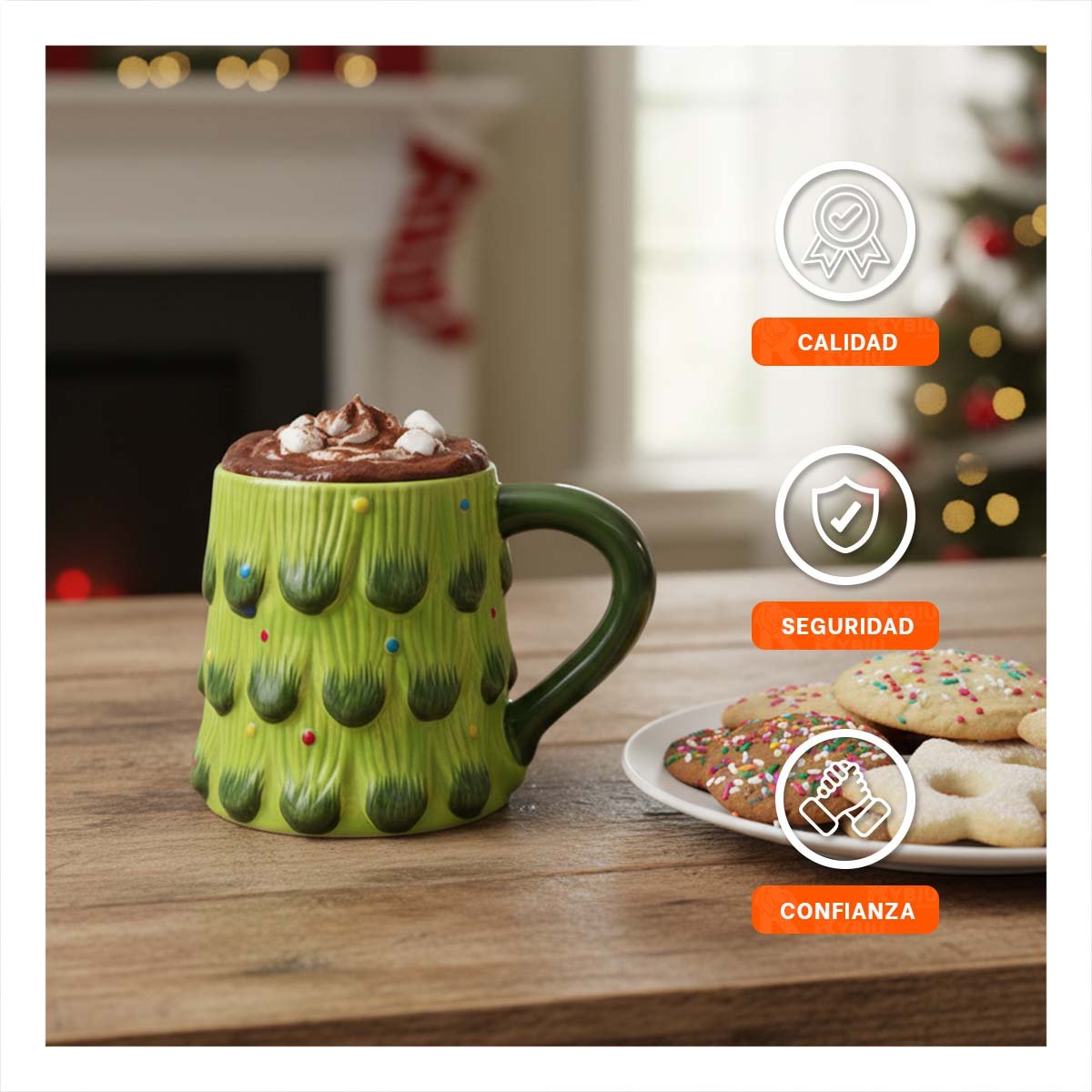PACK2 VASO COLOR VERDE ARBOL PINO CAPACIDAD 400ML INVIERNO PARA CAFÉ HOGAR YREGALO STICKER - 5