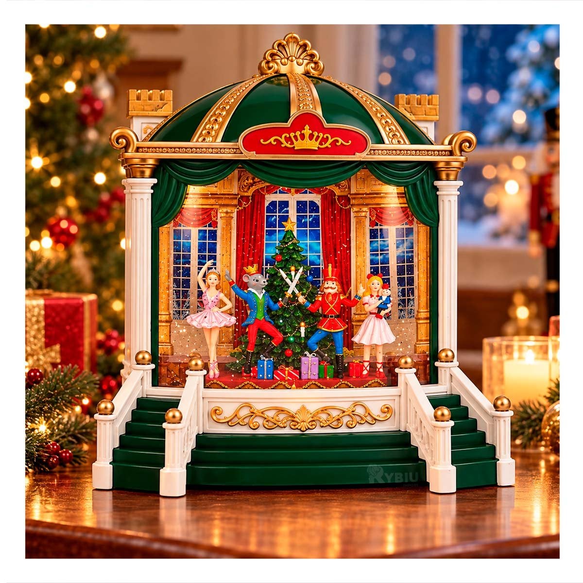 DIORAMA TEATRO BALLET CON CASCANUEZ ESCENARIO VERDE 21,5X24CM PARA NAVIDAD - 1