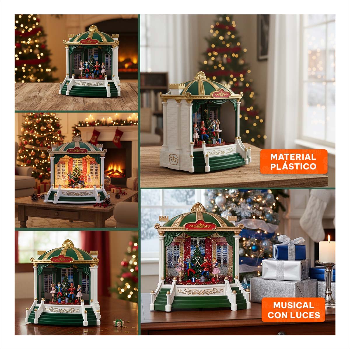 DIORAMA TEATRO BALLET CON CASCANUEZ ESCENARIO VERDE 21,5X24CM PARA NAVIDAD - 5