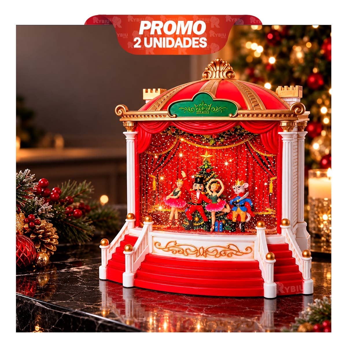 PACK2 MAQUETA TEATRO CON ESCENARIO BALLET CASCANUEZ ROJO 21,5X24CM DECORACION YREGALO STICKER - 1