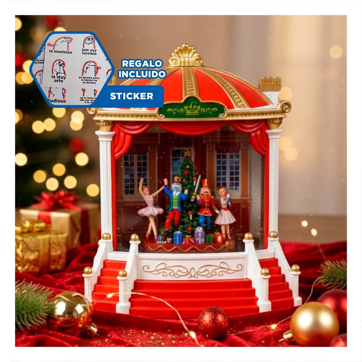 PACK2 MAQUETA TEATRO CON ESCENARIO BALLET CASCANUEZ ROJO 21,5X24CM DECORACION YREGALO STICKER - 5