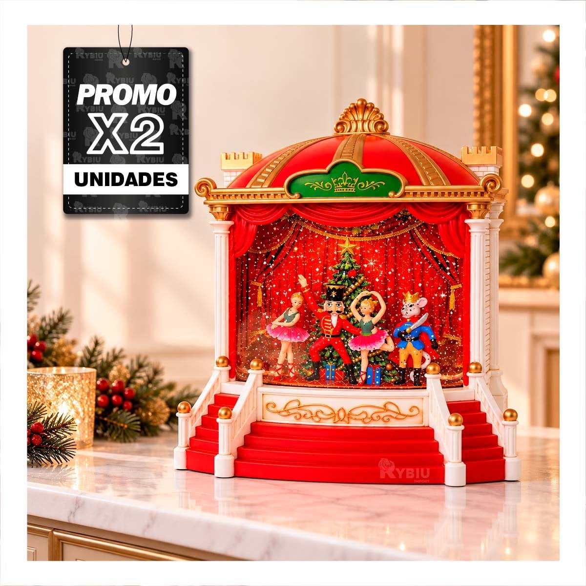 PACK2 DIORAMA ESCENARIO CON BALLET TEATRO CASCANUEZ ROJO 21,5X24CM PARA NAVIDAD YPAPEL REGALO - 1