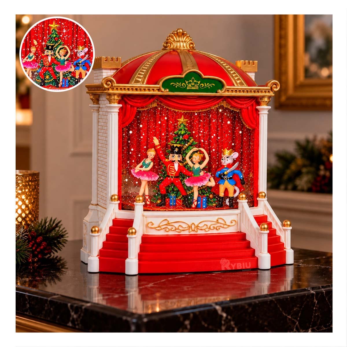 PACK2 DIORAMA ESCENARIO CON BALLET TEATRO CASCANUEZ ROJO 21,5X24CM PARA NAVIDAD YPAPEL REGALO - 2