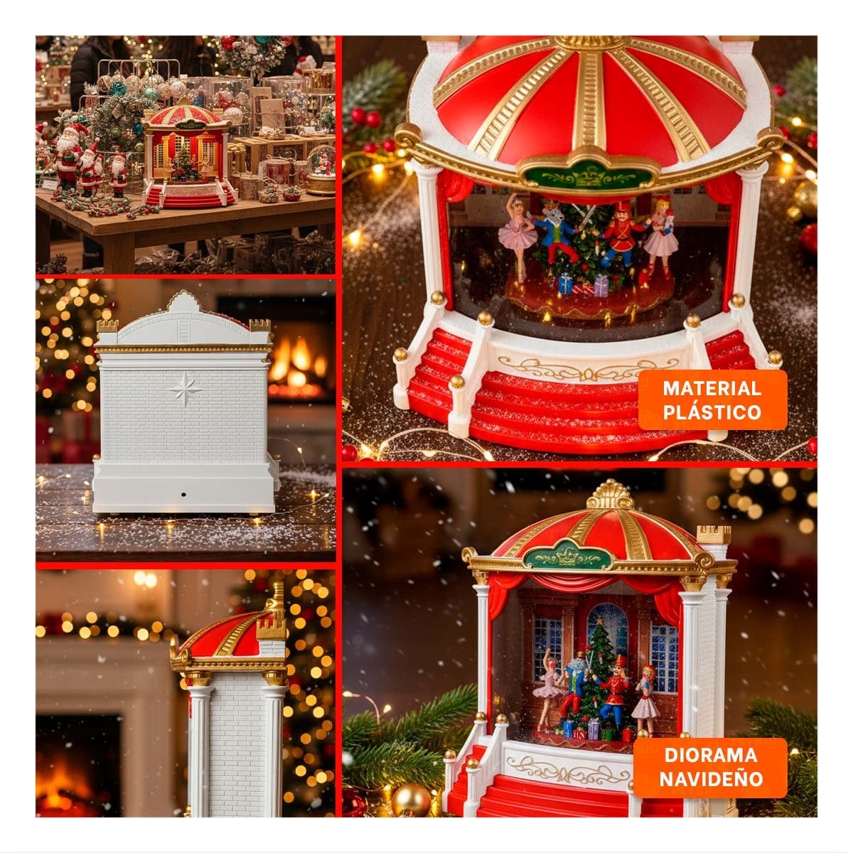 DIORAMA TEATRO BALLET CON CASCANUEZ ESCENARIO ROJO 21,5X24CM PARA NAVIDAD - 5