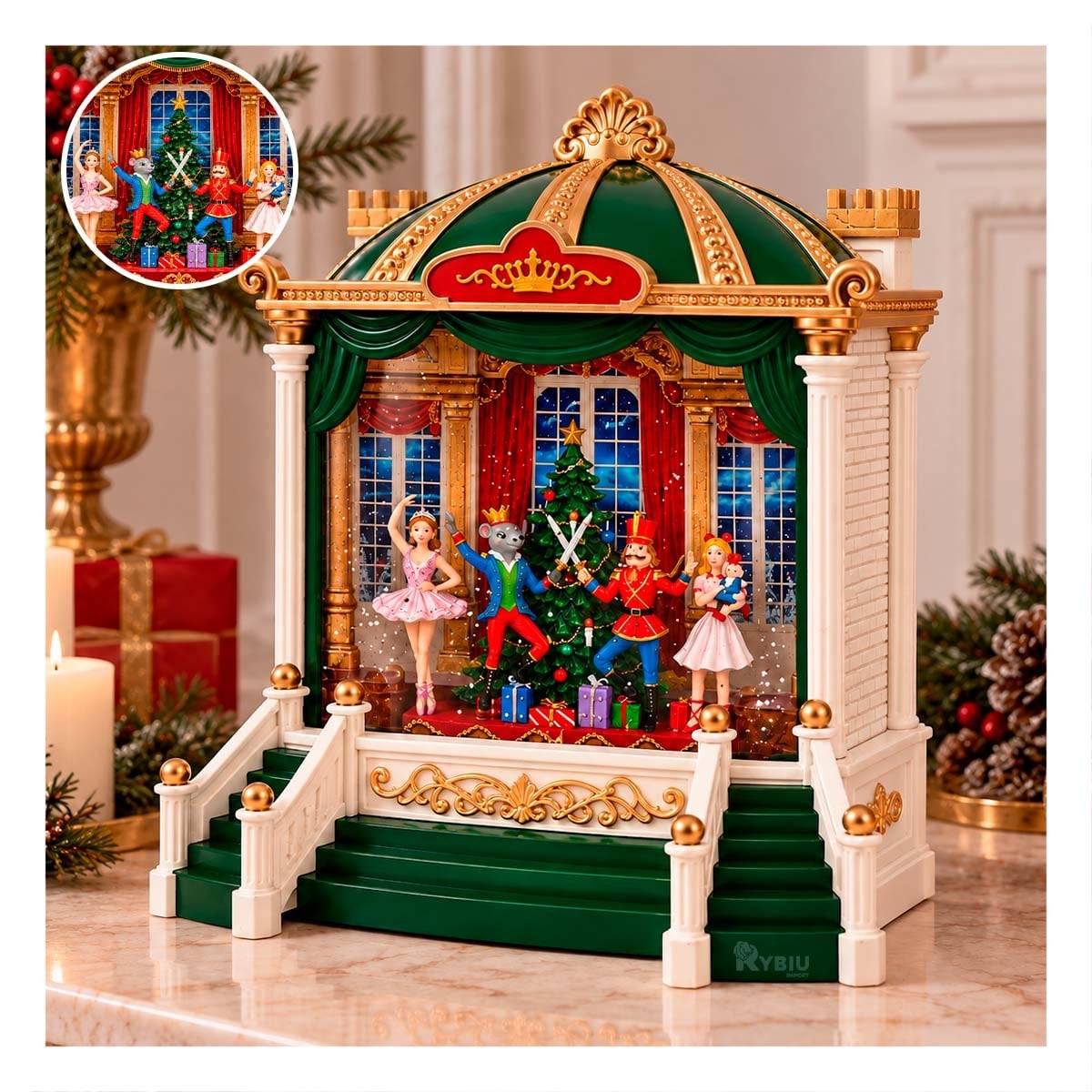 ESCENA TEATRO BALLET CON CASCANUEZ ESCENARIO VERDE 21,5X24CM PARA NAVIDAD YREGALO STICKER - 1