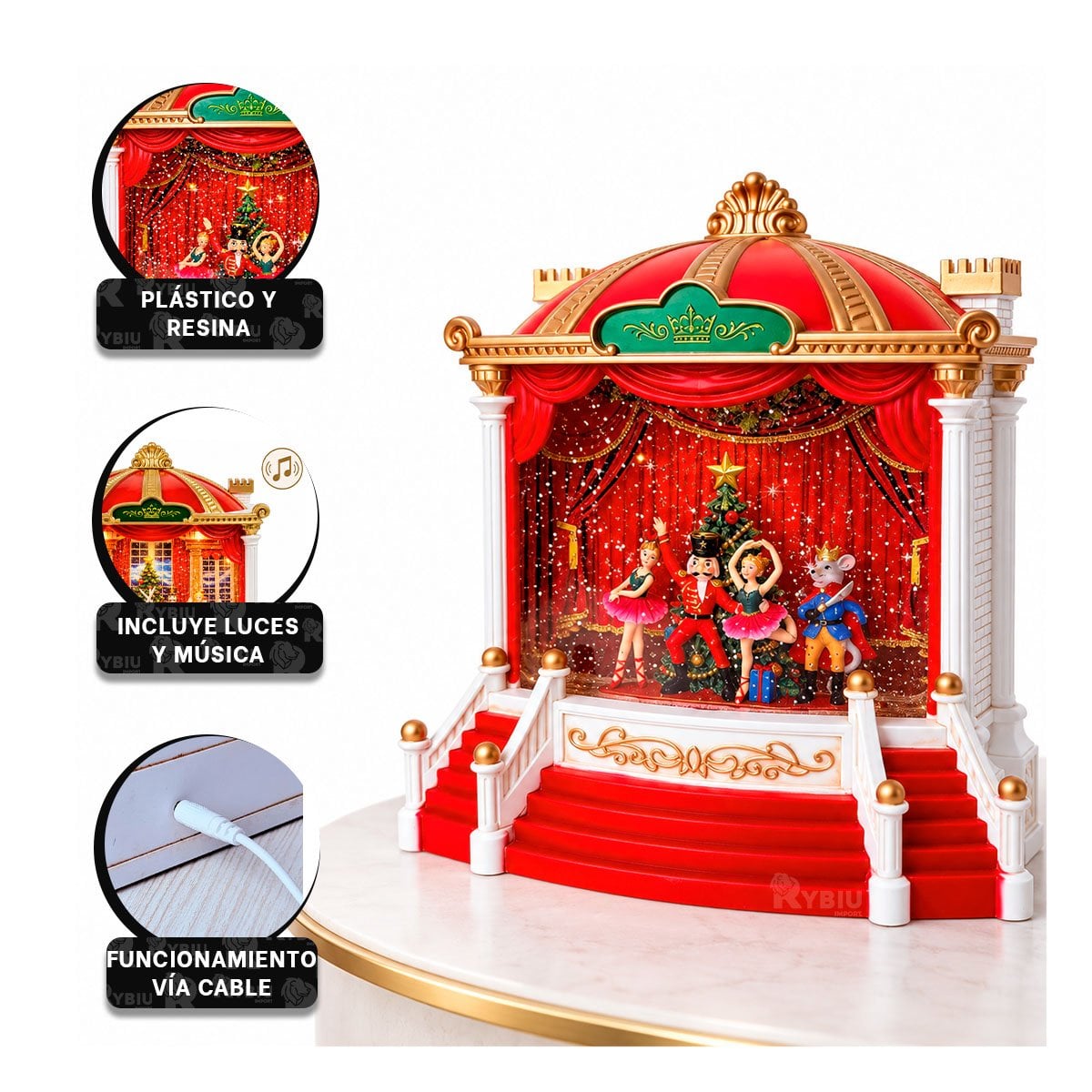 MAQUETA TEATRO BALLET ESCENARIO CON CASCANUEZ ROJO 21,5X24CM PARA DECORACION YPAPEL REGALO - 4