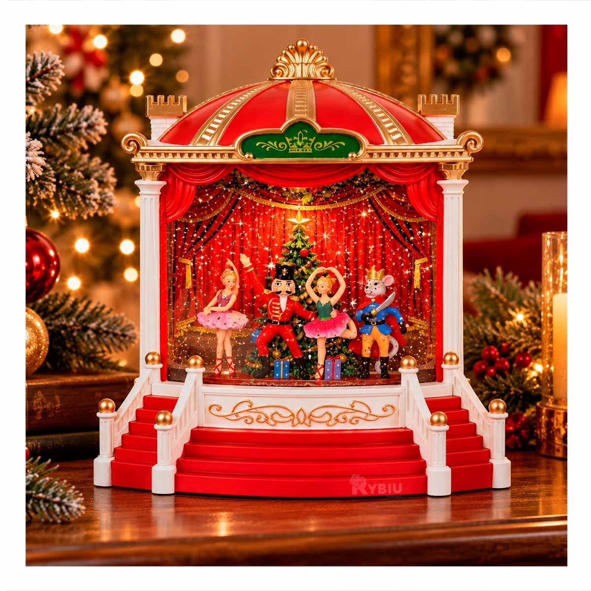 PACK2 MINIATURA TEATRO BALLET CON ESCENARIO CASCANUEZ ROJO 21,5X24CM PARA CELEBRACION - 2