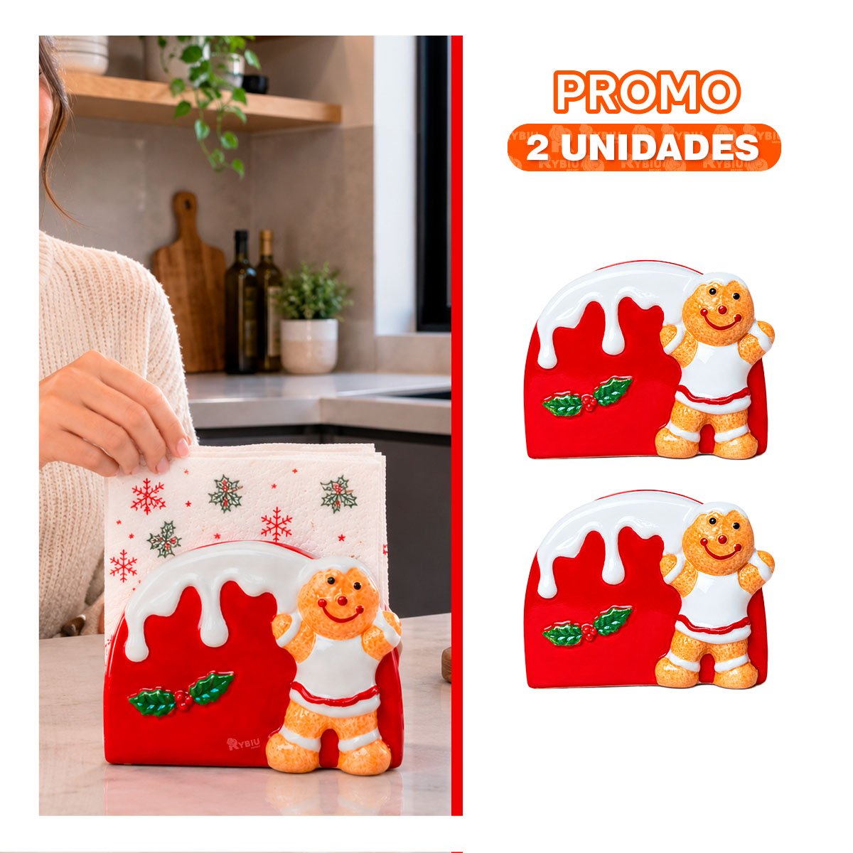 PACK2 SERVILLETERO BLANCO Y ROJO CON JENGIBRE Y NIEVE DERRETIDA YPAPEL REGALO - 1