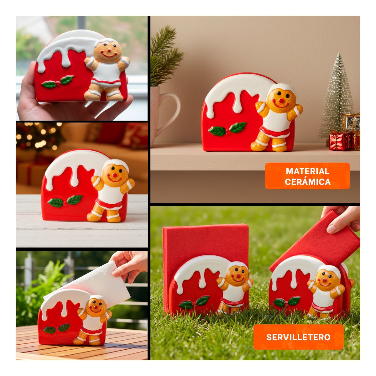 PACK2 SERVILLETERO BLANCO Y ROJO CON JENGIBRE Y NIEVE DERRETIDA YPAPEL REGALO - 5