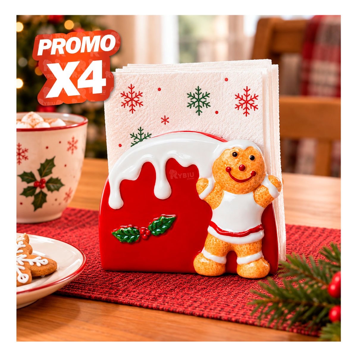 PACK4 BASE PARA SERVILLETAS BLANCO Y ROJO CON JENGIBRE Y NIEVE DERRETIDA YREGALO STICKER - 1