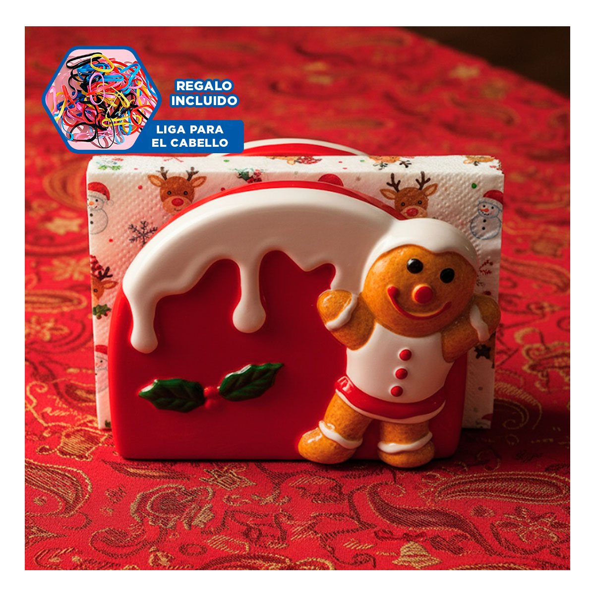 DISPENSADOR DE SERVILLETAS BLANCO Y ROJO CON JENGIBRE Y NIEVE DERRETIDA NAVIDAD YLIGAS REGALO - 5