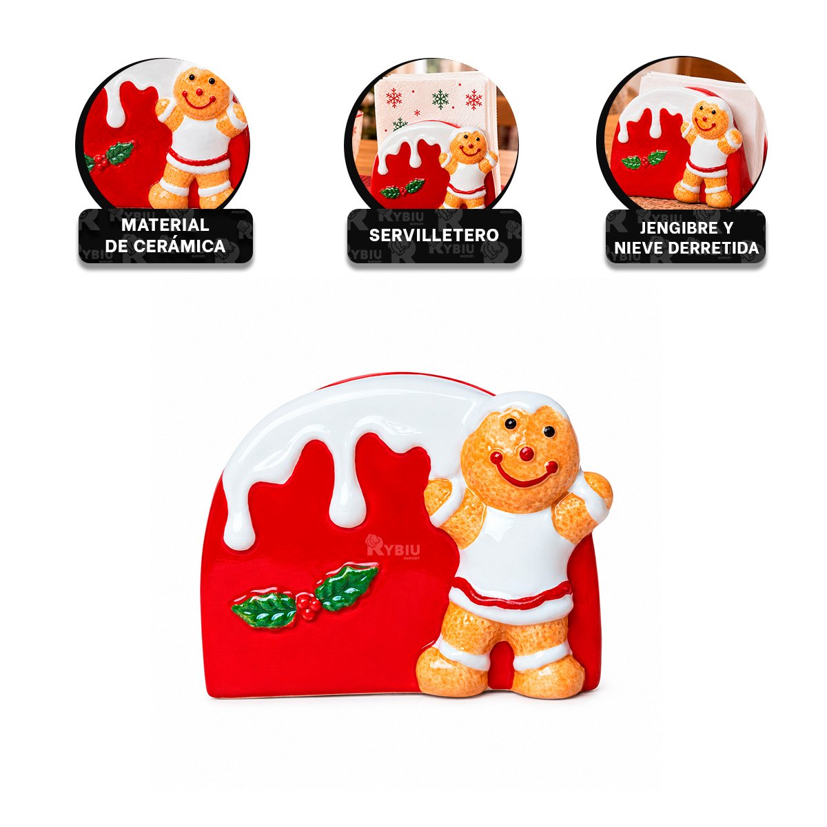 PACK2 PORTA SERVILLETAS BLANCO Y ROJO CON JENGIBRE Y NIEVE DERRETIDA YREGALO STICKER - 4