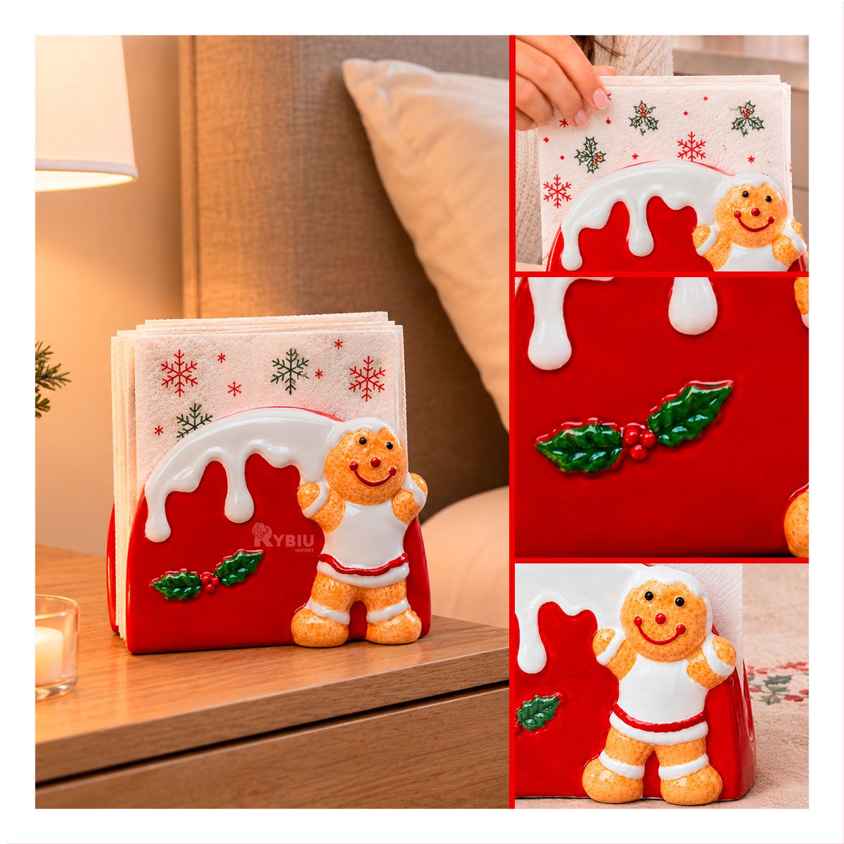 PORTA SERVILLETAS BLANCO Y ROJO CON JENGIBRE Y NIEVE DERRETIDA PARA CENA YREGALO STICKER - 3