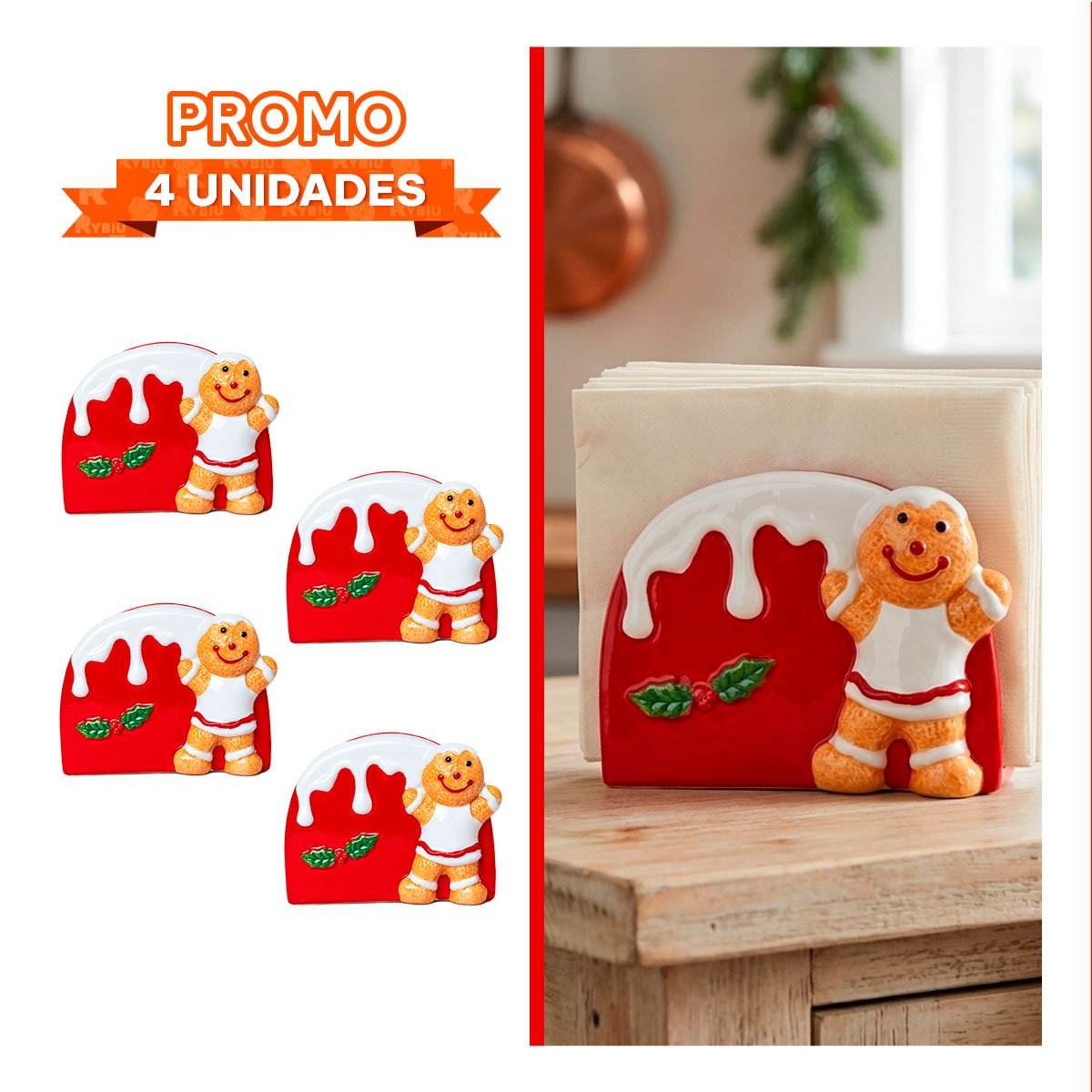 PACK4 DISPENSADOR DE SERVILLETAS BLANCO Y ROJO CON JENGIBRE Y NIEVE DERRETIDA MESA - 1