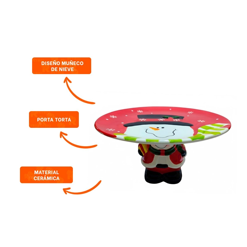 PORTA TORTA DECORATIVO CON MUÑECO DE NIEVE SOSTENIENDO EL PLATO PARA MESAS ROJ Y+REGALO STICKER - 2