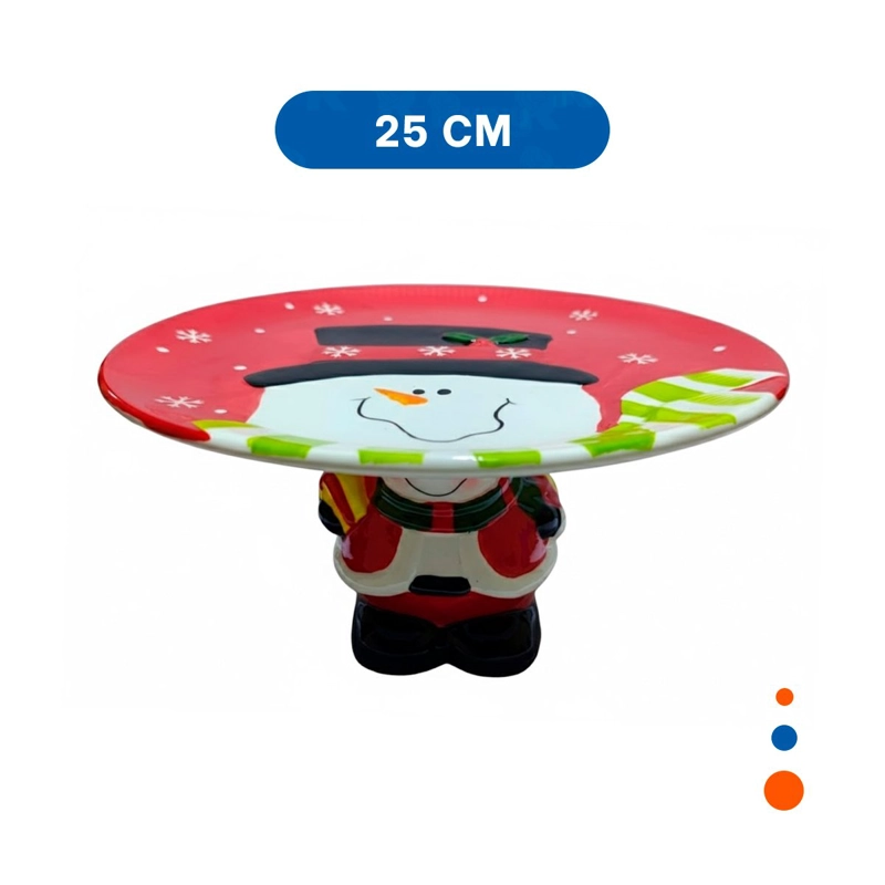 PORTA TORTA DECORATIVO CON MUÑECO DE NIEVE SOSTENIENDO EL PLATO PARA MESAS ROJ Y+REGALO STICKER - 4