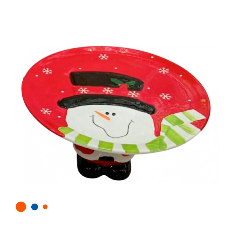 PORTA TORTA DECORATIVO CON MUÑECO DE NIEVE SOSTENIENDO EL PLATO PARA MESAS ROJ Y+REGALO STICKER - 5