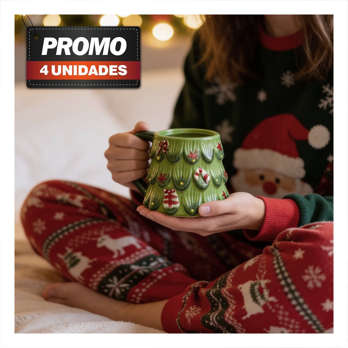PACK4 VASO 300ML ARBOL PINO VERDE NAVIDEÑO PARA BEBIDAS DE INVIERNO YREGALO STICKER - 1
