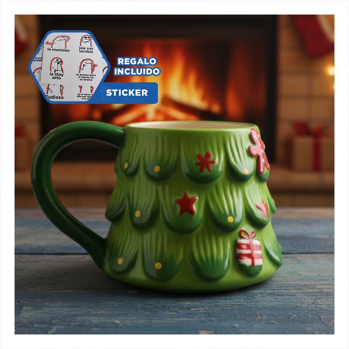 PACK4 VASO 300ML ARBOL PINO VERDE NAVIDEÑO PARA BEBIDAS DE INVIERNO YREGALO STICKER - 5