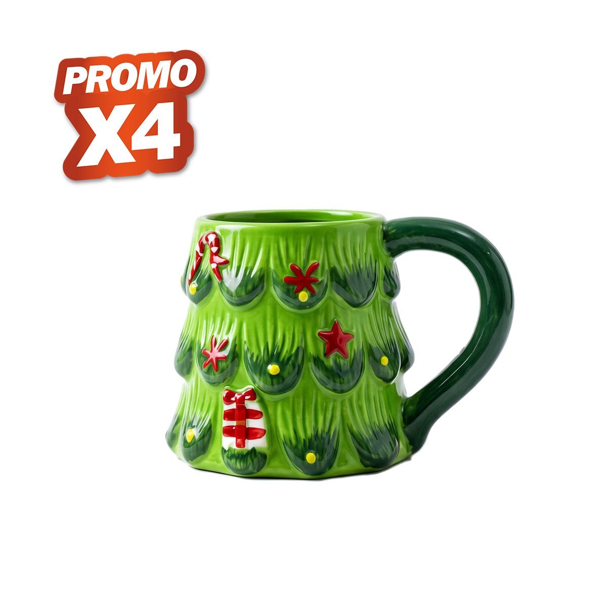PACK4 MUG 300ML ARBOL PINO VERDE FESTIVO PARA CHOCOLATE CALIENTE YPAPEL REGALO - 1