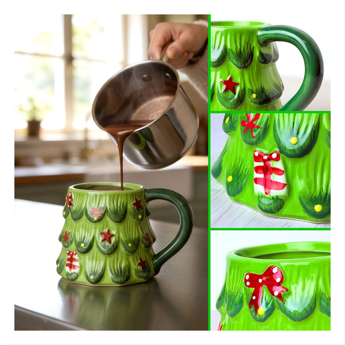 PACK4 MUG 300ML ARBOL PINO VERDE FESTIVO PARA CHOCOLATE CALIENTE YPAPEL REGALO - 3