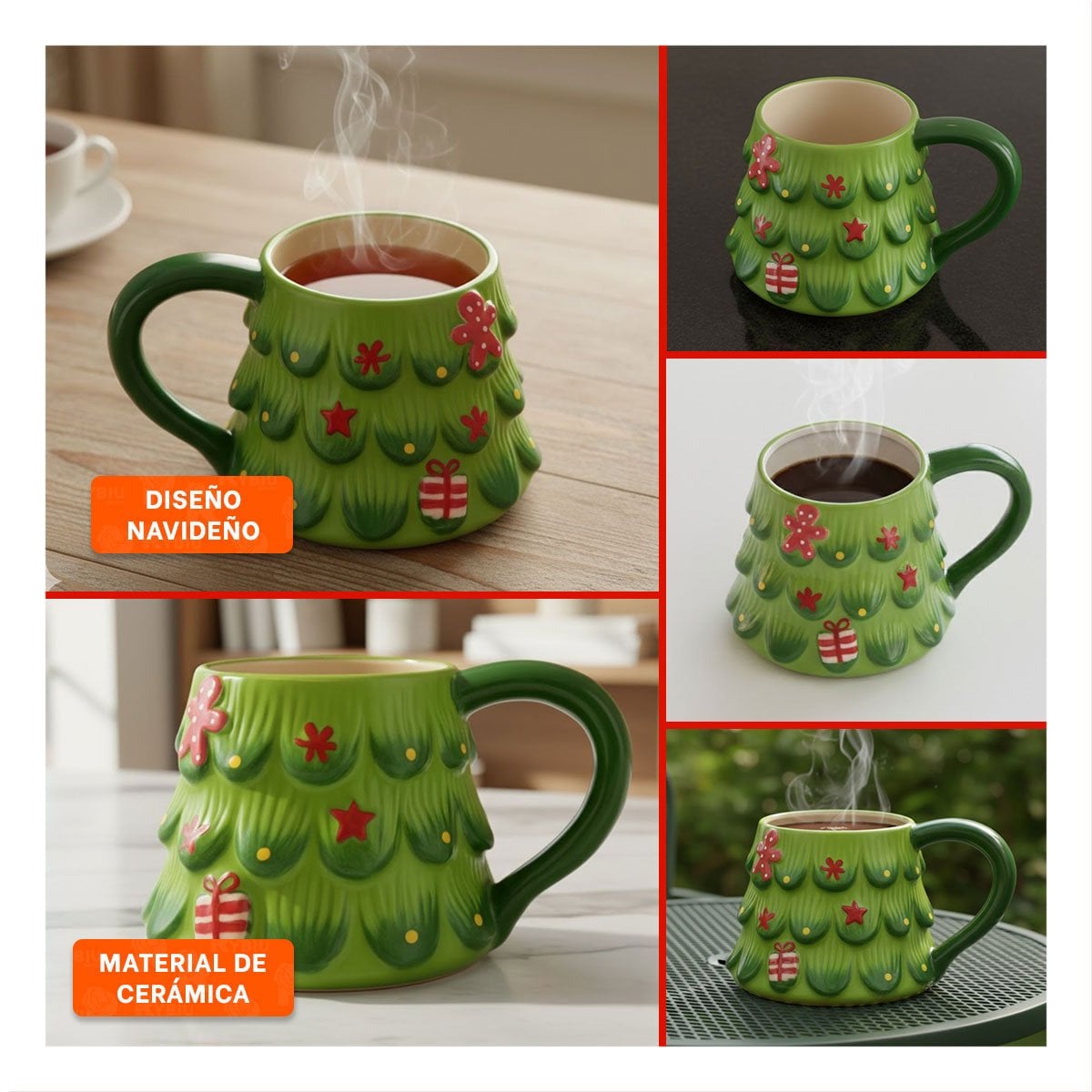 PACK4 MUG 300ML ARBOL PINO VERDE FESTIVO PARA CHOCOLATE CALIENTE YPAPEL REGALO - 5