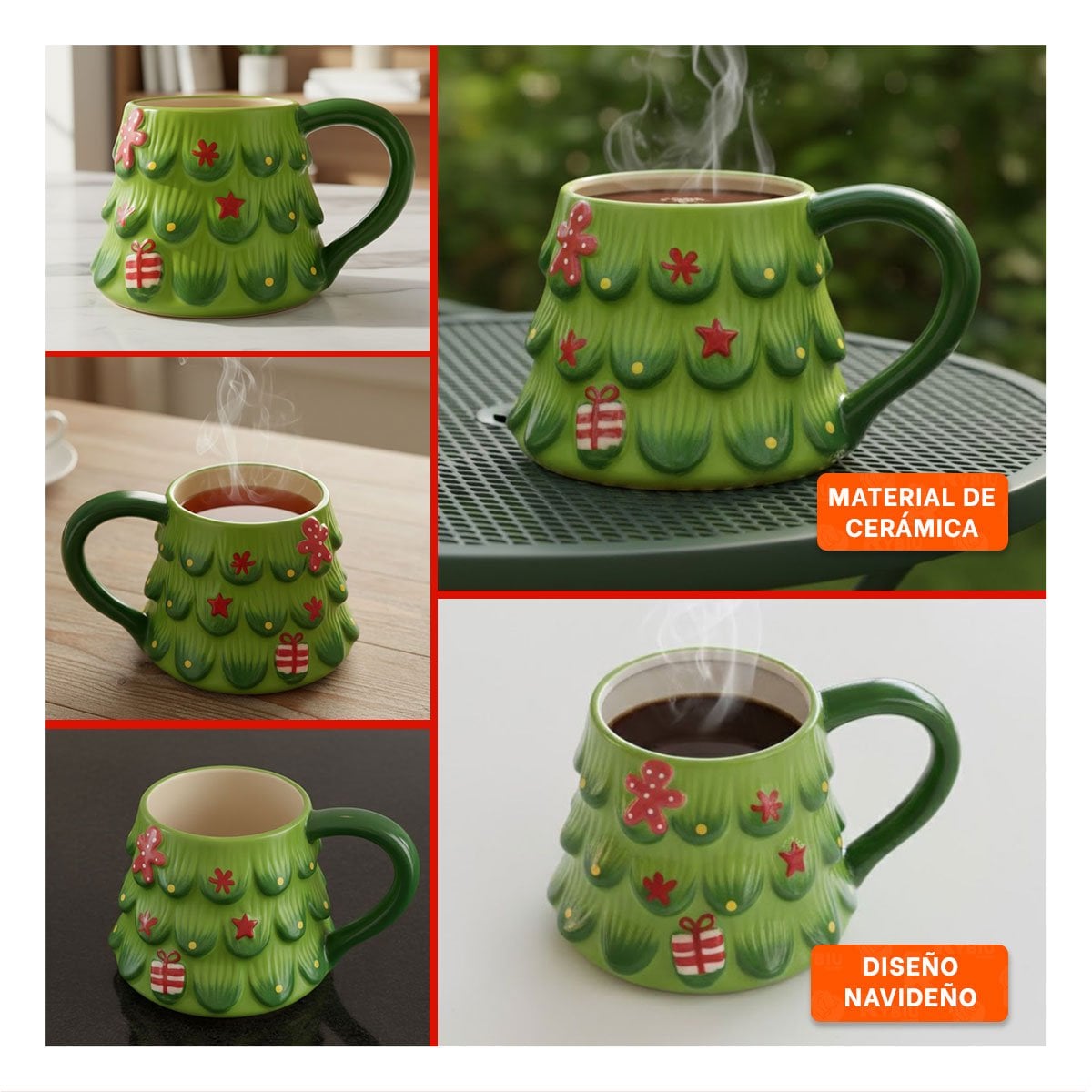 VASO VERDE FORMA ARBOL PINO 300ML NAVIDEÑO PARA BEBIDAS DE INVIERNO - 5