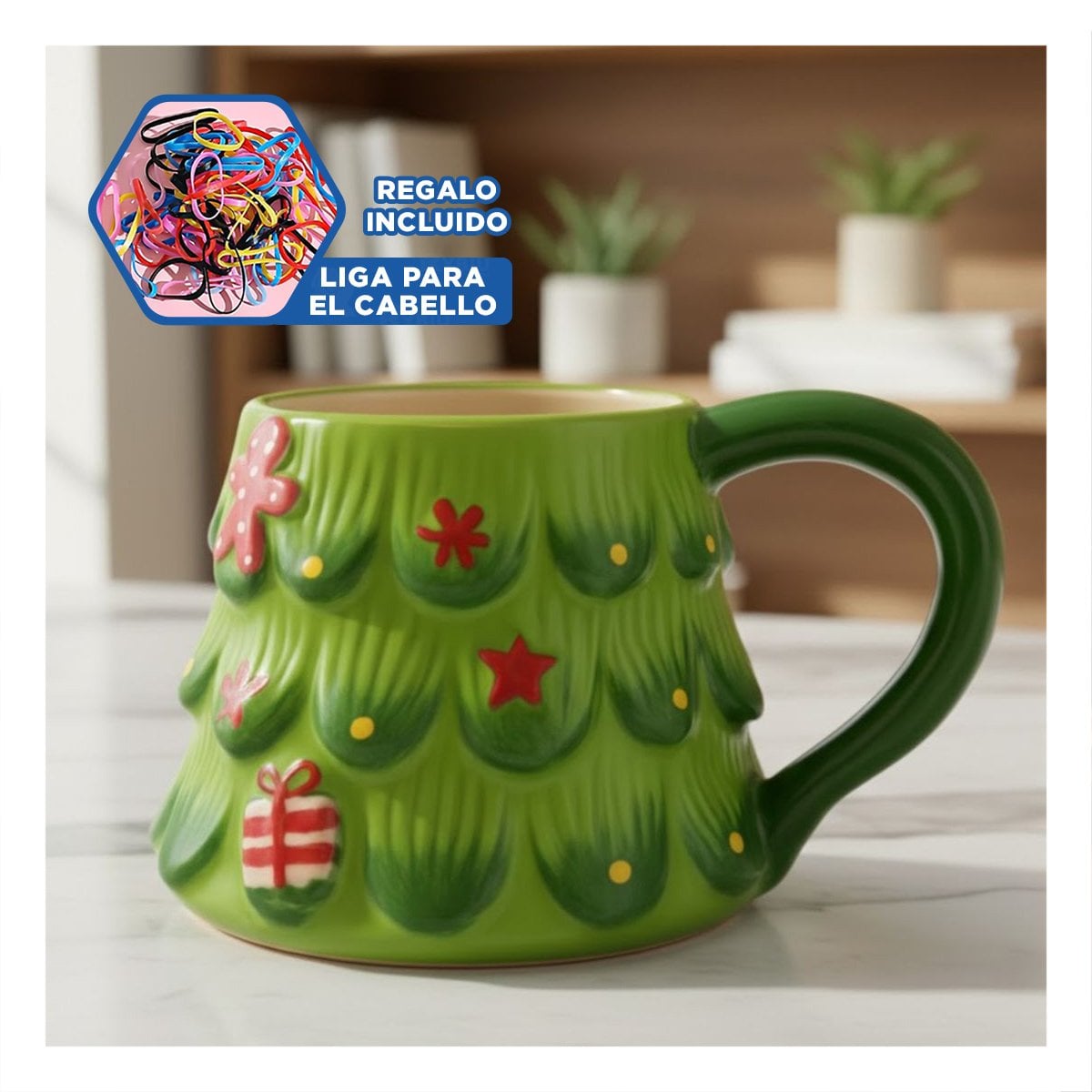 TAZA FORMA ARBOL PINO VERDE 300ML NAVIDEÑO PARA CHOCOLATE CALIENTE YLIGAS REGALO - 5