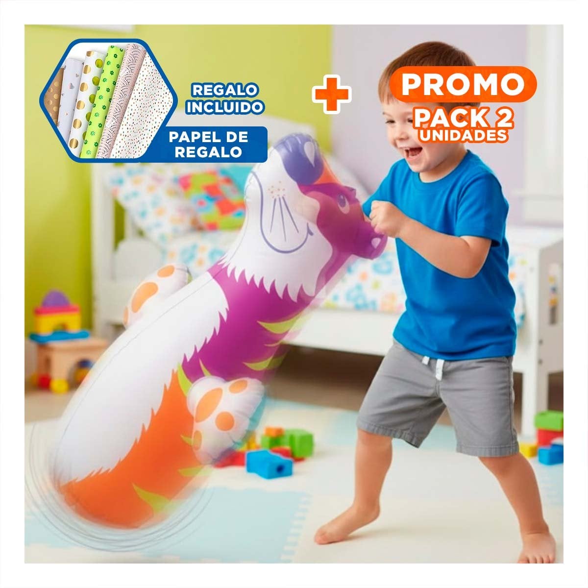 PACK2 INFLABLE DE EMPAQUE COMPACTO PARA GUARDAR FACILMENTE EN EL ESTANTE Y+PAPEL REGALO - 1