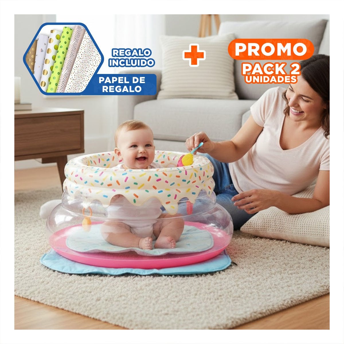 PACK2 ACCESORIO DE RECREACION PARA BEBES CON SUELO INFLABLE SUAVE Y+PAPEL REGALO - 1